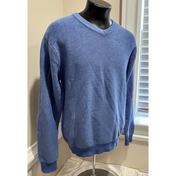 TALBOTS MENS VTG BLUE COTTON V-NECK LONG SLEEVE SWEATER MED Coastal Preppy - Picture 7 of 13